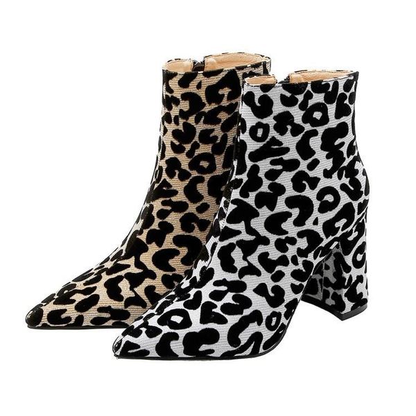 

boots fashion short pointed high heel temperament leopard print versatile, Black