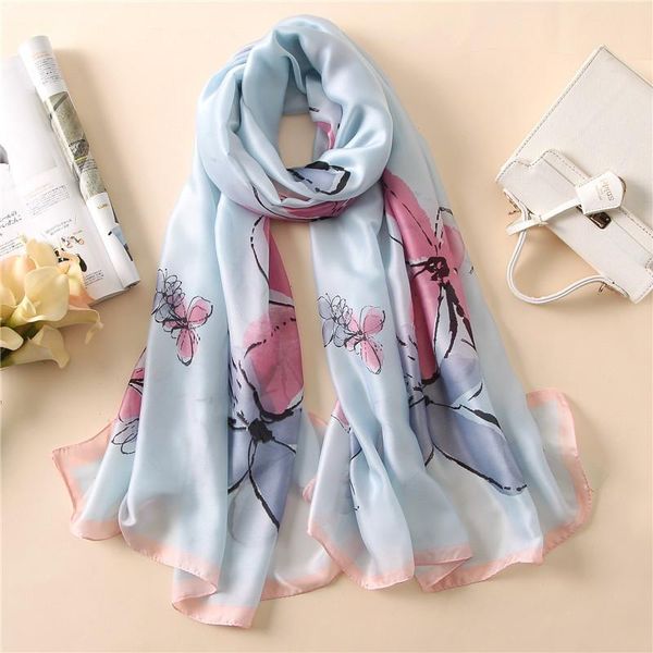 

scarves 2021 spring summer soft scarf print silk muffler women fashion multicolor lady shawl large size wraps hijab, Blue;gray
