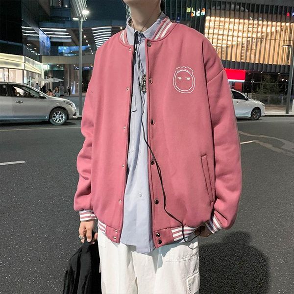 

trend ins jacket men's autumn and winter korean wild jacket hong kong fashion brand loose street bf baseball uniform pink, Black;brown