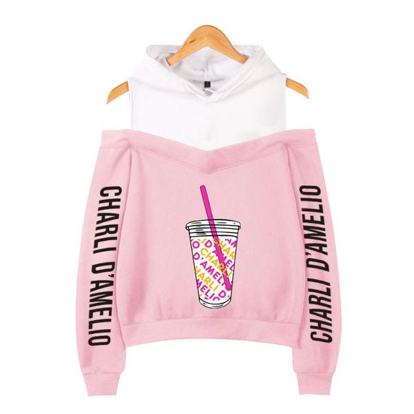 

women's hoodies & sweatshirts fashion design charli d'amelio women sweatshirt girl kpop off shoulder hoodie casual damelio clothes, Black