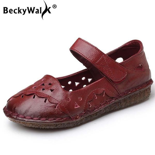 

sandals beckywalk genuine leather women flat summer mother shoes soft oxford soles woman fashion cut-out sandalias wsh2994, Black