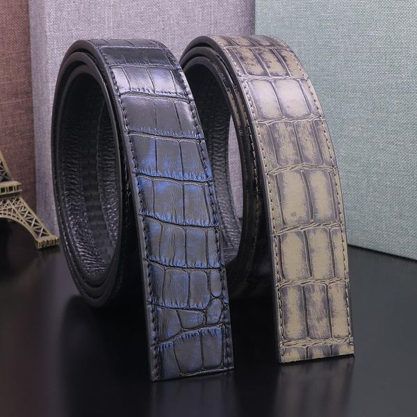 

belts 3.5cm of automatic buckle crocodile pattern men without black genuine leather cowhide waist straps, Black;brown