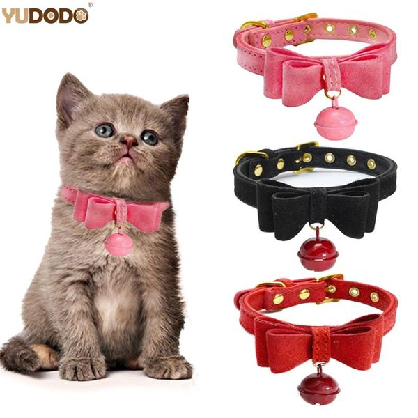 

bowknot cat collar pu leather adjustable bells necklace for small dog puppy kitten pet accessories pets collars xxs/xs/s/m