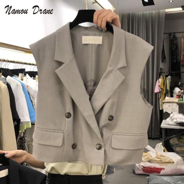 

women's suits & blazers 2021 korean version of the summer temperament double-breasted suit collar was thinner short waistcoat jacket wo, White;black