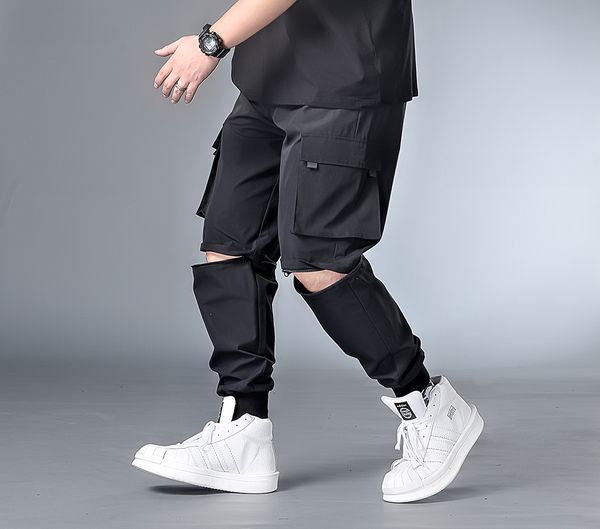 

2021 7xl 6xl xxxxl men new mens autumn joggers hip hop male streetwear cotton casual trousers removable pant nerh, Black