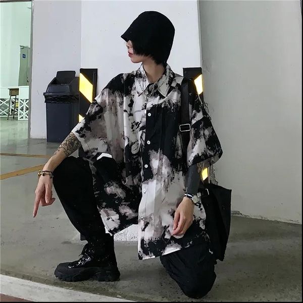 

harajuku punk gothic black blouse new women tie dye korean oversize shirts vintage loose casual streetwear clothes 2021 tee, White