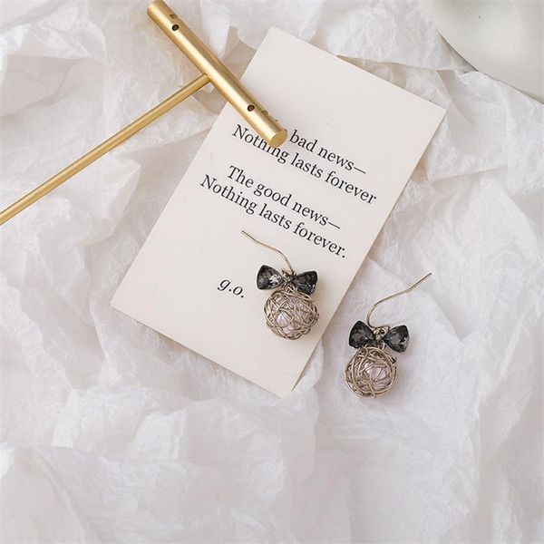 

dangle & chandelier korean version of the fashion personality bowknot woven small ball winding earrings delicate sweet romantic women, Silver