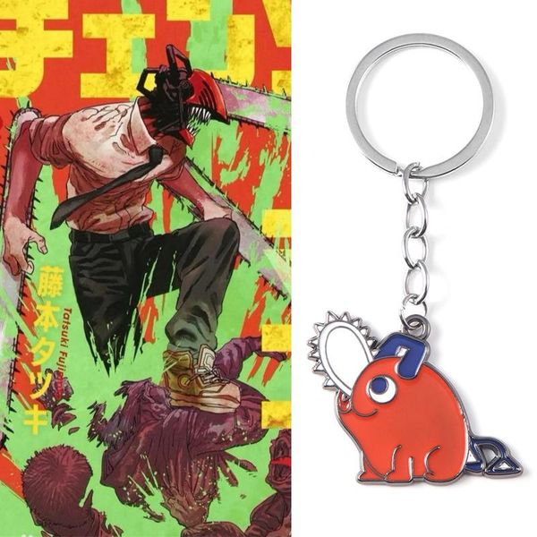 

keychains anime chainsaw man metal keychain devil pochita cute pendant keyring for men women cosplay jewelry accessories, Silver