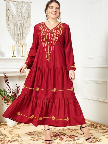 

ethnic clothing ladies v-neck maxi summer dress casual women plus size dresses, Red