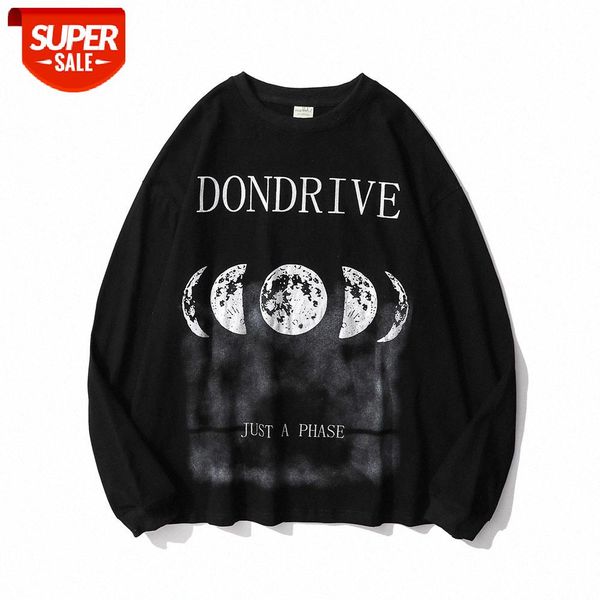 

letter printing long-sleeved t-shirt men's street loose round neck style pullover bottoming shirt #yj1m, White;black