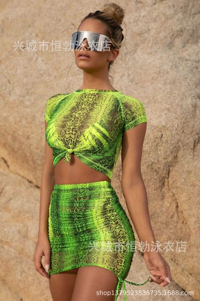 

sleeve 2019 new split long swimsuit bikini snake bikin, White;black