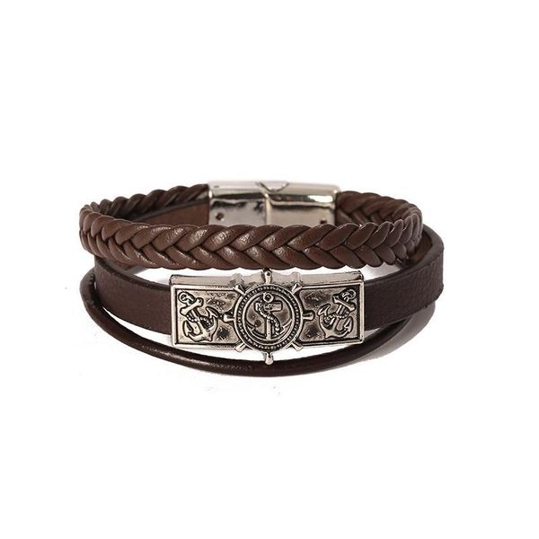 

junwei new fashion multi-layer rudder leather bracelet punk style magnetic buckle men's bracelet jewelry gifts jllvao