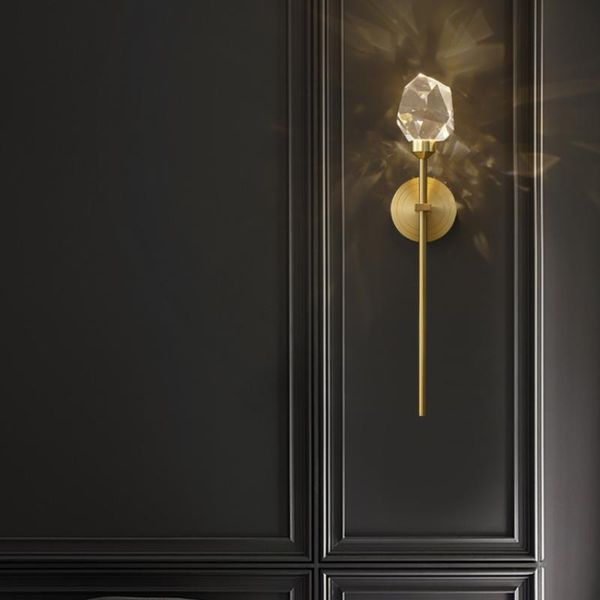 

wall lamp post-modern copper light luxury crystal living room television background bedroom bedside aisle wiring