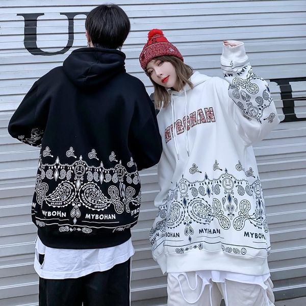 

women's hoodies & sweatshirts autumn japanese harajuku streetwear velvet cashew flower print hoodie women fleece pullovers female retro, Black