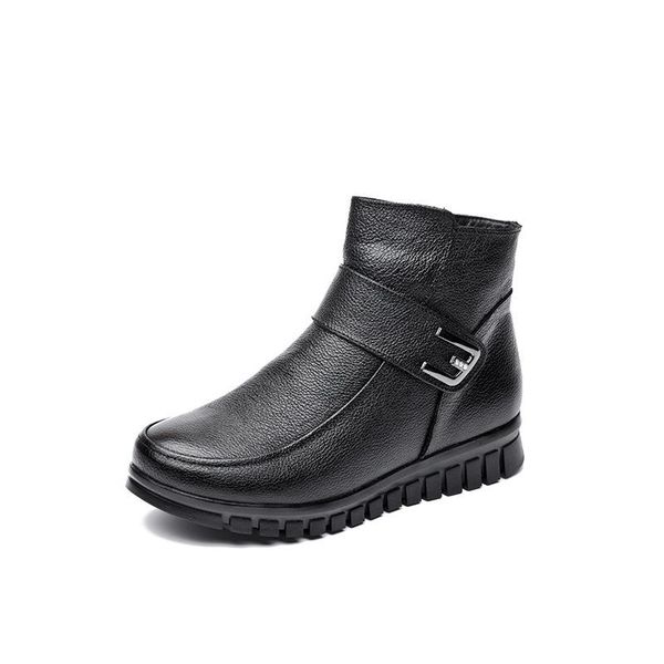 

boots fashion natural leather plush female shoes extra size 35-42 black ankle for women 2021 winter warm fur furry booties