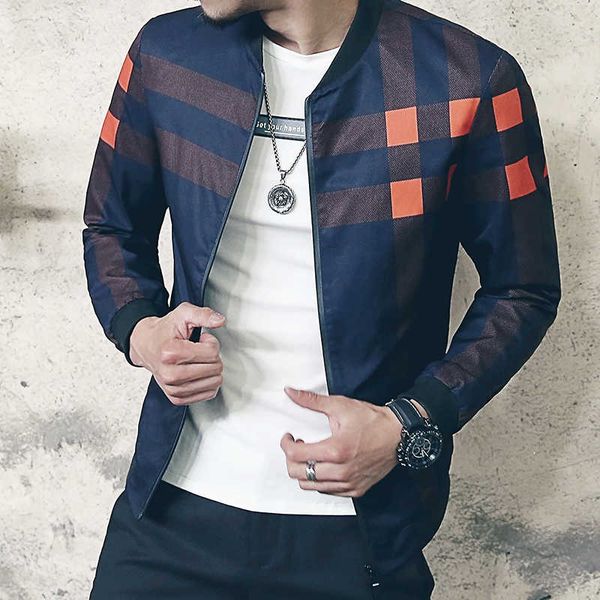

classic plaid jackets men coat slim fit fashion mens bomber jackets hiphop streetwear windbreaker male baseball jacket for men, Black;brown