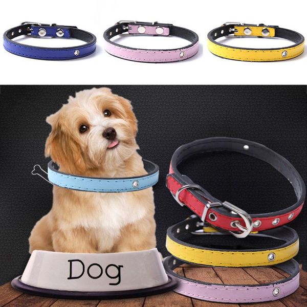 

new fashion adjustable pet dog collar pu leather colorful neck strap small medium large dogs cats collar