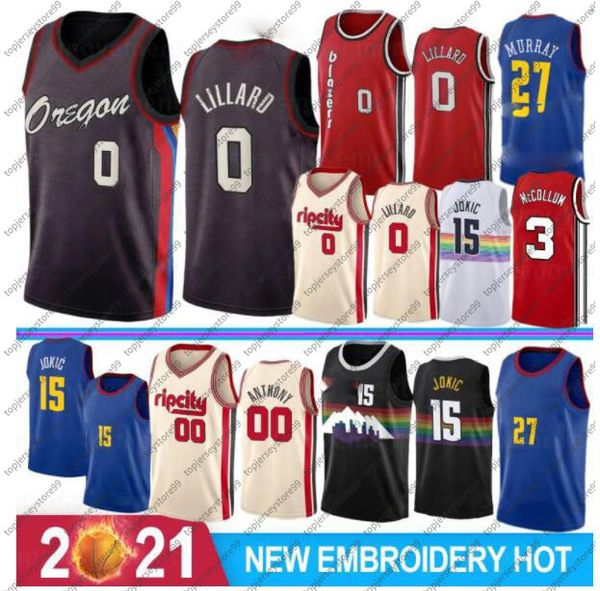 

men damian 0 lillard 15 jokic ncaa carmelo 00 anthony men college basketball jerseys c.j. 3 mccollum 2021 jamal 27 murray 100% stitched, Black;red