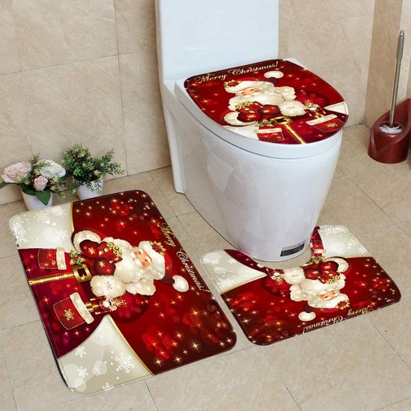 

3pcs/set christmas bath mats anti slip rug and toilet cover and bath mat shower rugs laundry kitchen bathroom rugs