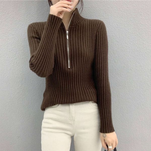 

fashion collar stand half up zipper high black temperament t-shirt women's slim body with sweater bottom coat luxury, White;black