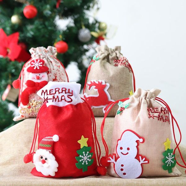 

christmas decorations bags snowman candy gift bag reusable with drawstring year navidad for home ornaments
