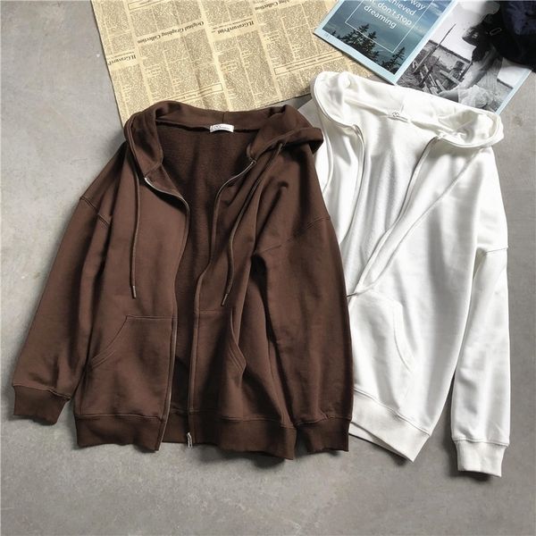 

new autumn casual loose cotton sweatshirt women all-match thick hooded coats winter long sleeve hoodies drawstring colthing m750 201112, Black