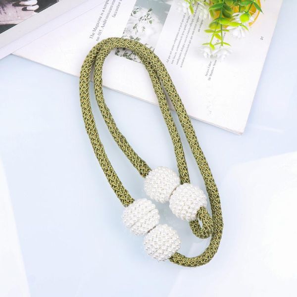 

2pcs magnetic curtain tiebacks curtain clips rope holdbacks decorative fashion pearl magnet buckles tie band (olive gree