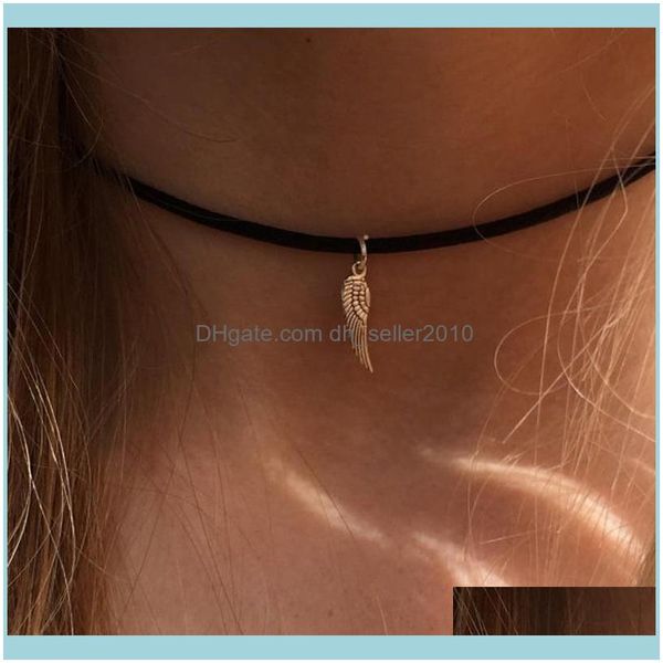 

necklaces & pendants jewelryfashion boho choker simple angel wing necklace on black cord chokers drop delivery 2021 we3au, Golden;silver