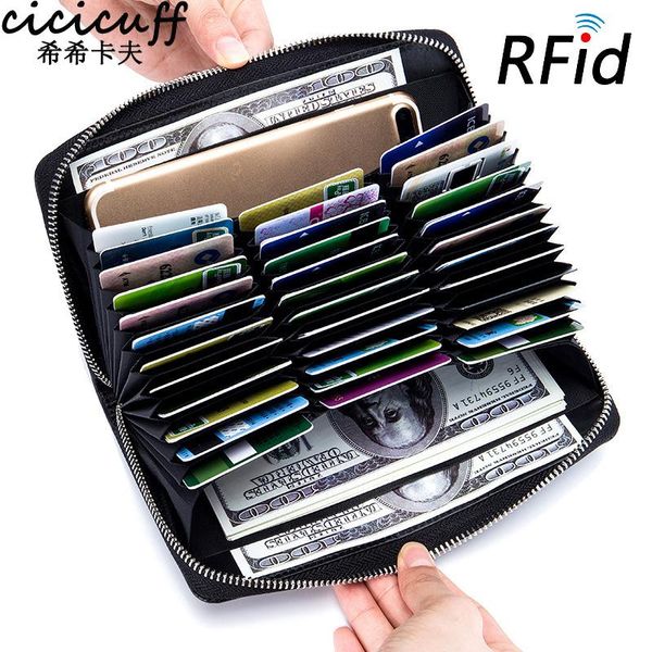 

card holders holder wallet split leather men business cards wallets big capacity women's rfid phone purses, Brown;gray