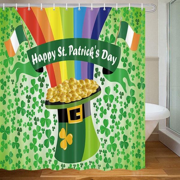 

shower curtains happy st patrick's day curtain shamrock clover leaf and gold coin decor polyester fabric bathroom set with hooks