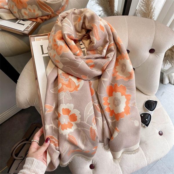 

scarves winter floral cashmere scarf women pashmina shawls thick female warm blanket wraps fashion lady bufanda bandana 2021, Blue;gray