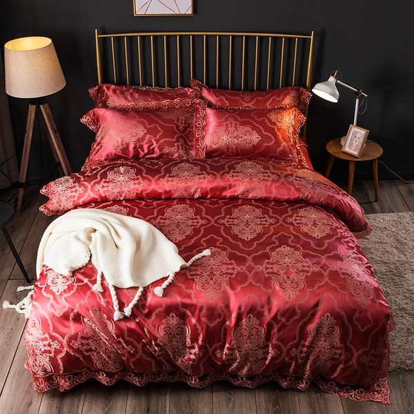 

bedding sets european noble red  king 2m jacquard cotton set duvet cover pillowcase flat sheet bedspreads home el bedclothes