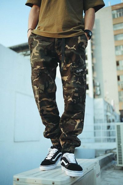 

men casual solid army camo cargo joggers zip open work pants men's, Black