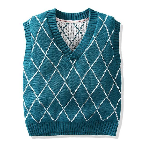 

pullover autumn kids boys girls sleeveless grid sweater vest children clothing winter baby sweaters, Blue