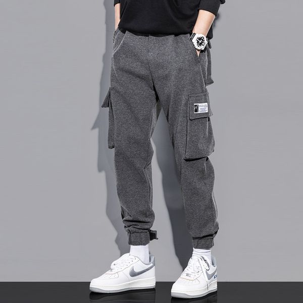 

2021 new autumn winter fashion men jeans multi pockets casual cargo pants streetwear hip hop joggers wide leg harem trousers sm, Blue