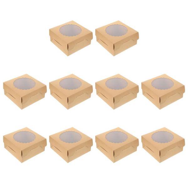 

gift wrap 1 set 10pcs 8in kraft paper cake packing boxes holders with window