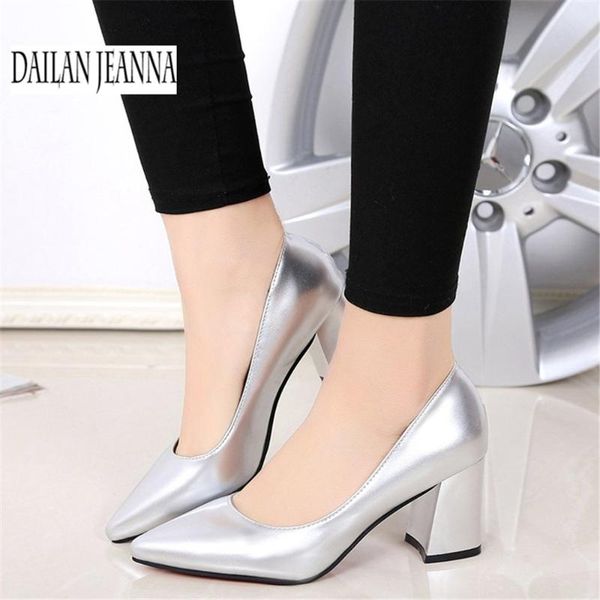 

dress shoes dailan jeanna brands 2021 european women's fashion block heels pointed toe patent leather candy color formal, Black