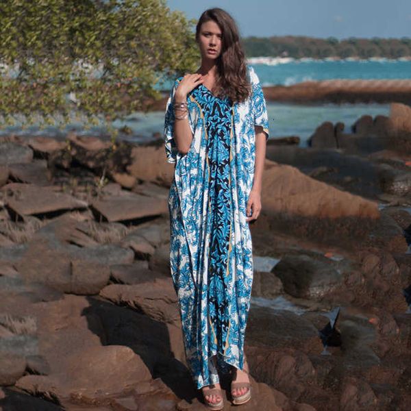 

summer dress printing v neck bat sleeve long gown wholesale goods vestidos blue white flower print maxi long dresses, Black;gray