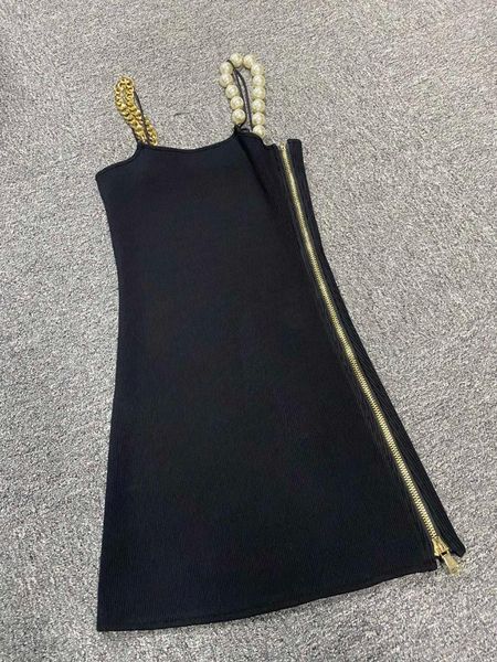 

casual dresses 2021ss spring women pearl chains strap slim black sleeveless dreses for ladies gndz 12.14, Black;gray
