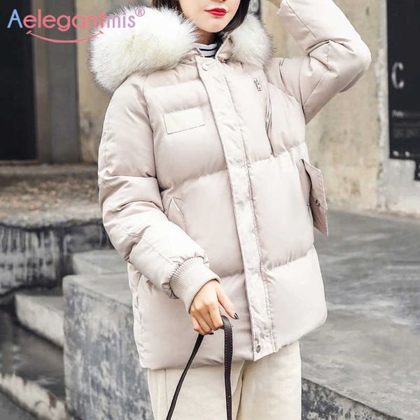 

aelegantmis women winter parka coat thicken warm woman parkas women's hooded casual bread ladies oversize overcoat outwear 210607, Black