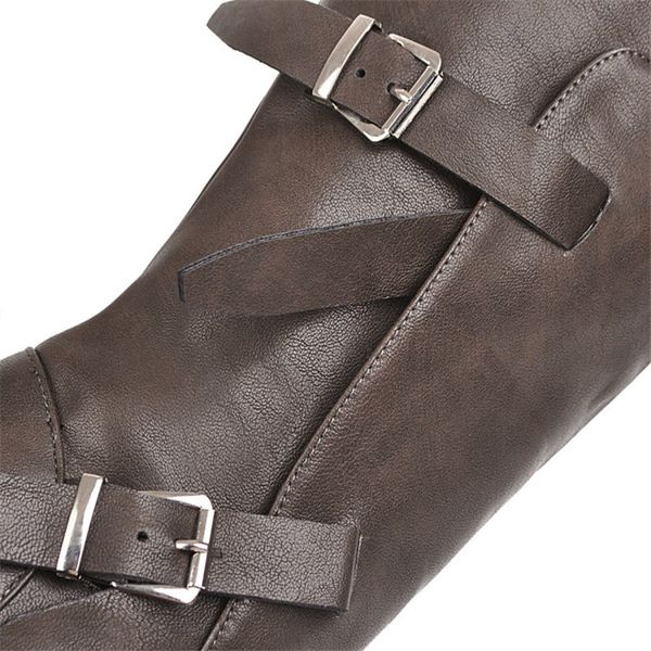 

2021 new belt buckle short tube big european size and style round head knight boots bu2l, Black