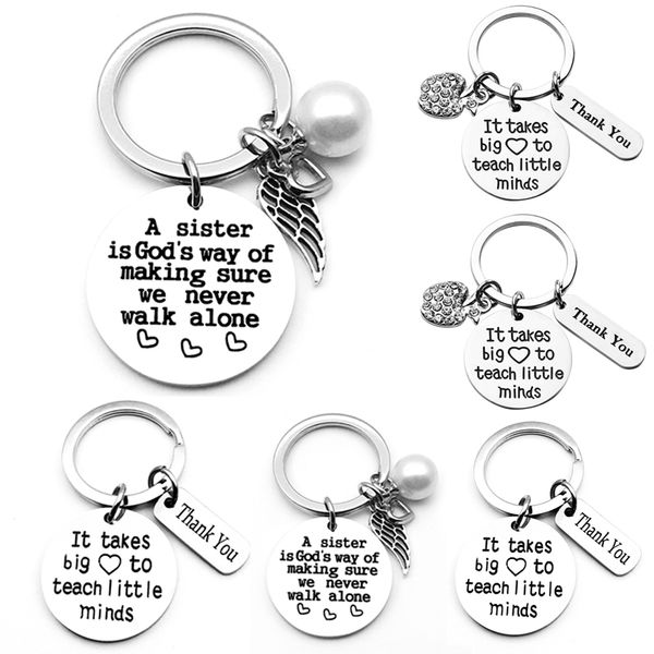

teachers day it takes big heart to teach thank you teacher gift keychain, Silver
