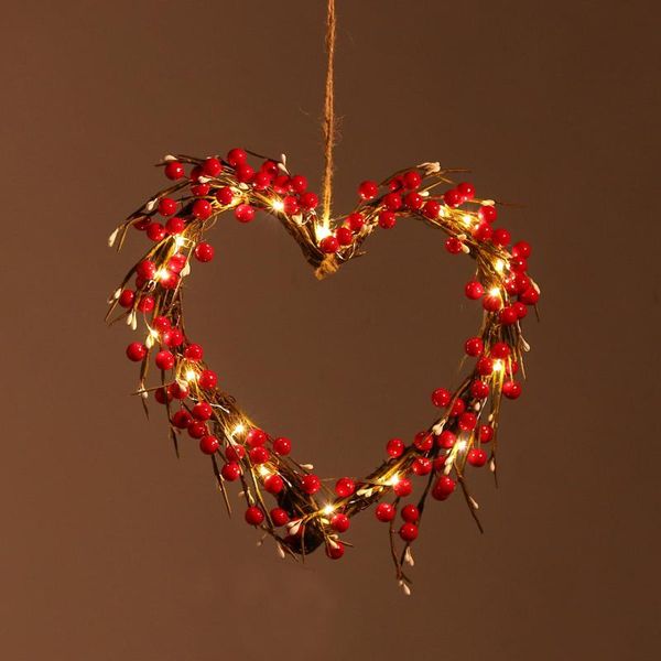 

16-inch heart-shaped valentine's day decorative garland with lights wicker for wedding birthday party wall hanging decoration