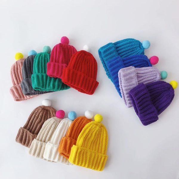 

caps & hats soft thicken warm baby beanies knitted kids boys girls autumn winter for children hat 14 colors, Yellow