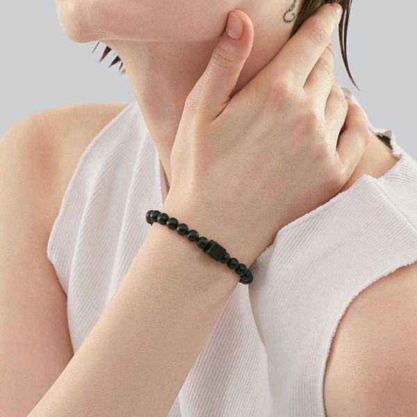 

beaded, strands natural volcano stone 6mm beads lucky bracelet personalized custom letter logo handmade men charm couple bracelets women jew, Black