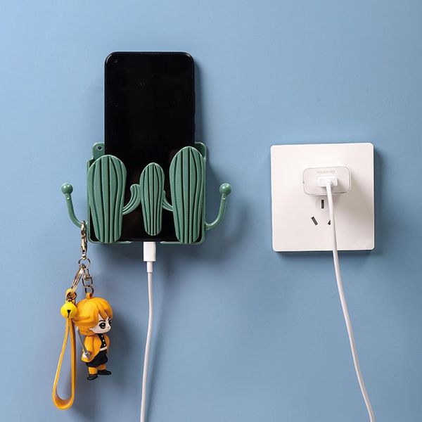 

hooks & rails 1pc wall mounted organizer box punch tv remote control storage phone plug holder charging multifunction