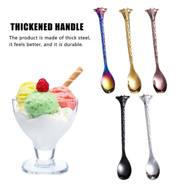 

spoons stainless steel dessert spoon cartoon giraffe cake ice cream coffee stirring kitchen tableware dining teaspoon tool