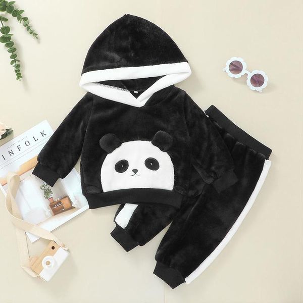 

clothing sets baby boys girls cartoon panda long sleeve hooded pullover + sweatpant infant kids sweatshirt suit 2pcs, White