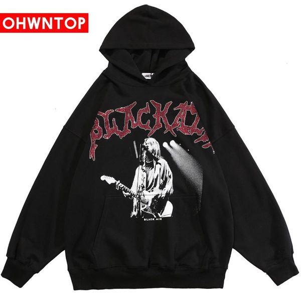 

men's hoodies & sweatshirts men autumn punk letter printed patchwork hoodie male casual hip hop hipster high street oversize pullover c, Black