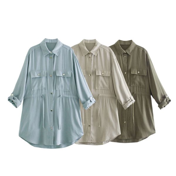 

autumn women's tricolor zaura pocket decorative lace up drape coat, Black;brown